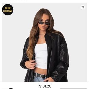 Edikted Black Oversize Faux Leather Bomber Jacket - Women's